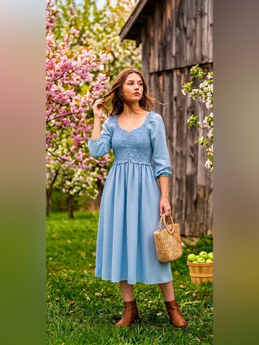 Jessakae Cloud blue midi smocked dress